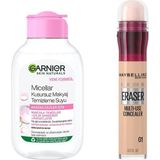 Mey İthalat Garnier Skin Naturals Micellar Kusursuz Makyaj Temizleme Suyu (100 Ml) & Maybelline New York Instant Anti Age Eraser Kapatıcı, 01 Light, 6.8 ml