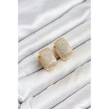 Mey İthalat® Gold Renk Full Zirkon Taşlı Kare Halka Kadın Küpe