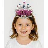 Mey İthalat® Gümüş Renk Taç Üzeri Pembe Birthday Prenses Yazılı Çocuk Parti Tacı 11X12 Cm