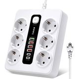 Mey İthalat HP-H04 Termal Akım Korumalı 3000W 3.6 Amper 6 Lı Priz 2 Metre Uzatma Kablosu Çoklu Priz 4 USB 2 Type C Pd Girişli Hızlı Şarj Istasyonu