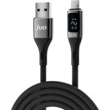 Mey İthalat Juo 12W Dijital LED Ekranlı Usb-A To Lightning iPhone iPad Örgülü Hızlı Şarj ve Data Kablosu 1 Metre