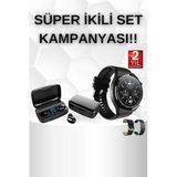 Mey İthalat® Kablosuz Bluetooth Kulaklık Ve Kordon Hediyeli Akıllı Saat Nabız Ölçer Uzun Pil Ömrü