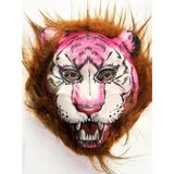 Mey İthalat® Kahverengi Saçlı Pembe Yüz Kurt Maske Kaplan Maske Mega Peluş 26 No