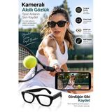 Mey İthalat® Kameralı Smart Gözlük Akıllı Güneş Gözlüğü Siyah Teknolojik Tasarım Sporcu Gözlüğü