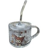 Mey İthalat Kawaii Kuromi Pipetli Kulplu Cam Bardak
