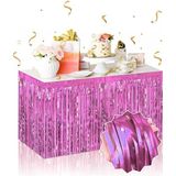 Mey İthalat® Kendinden Yapışkanlı Pembe Metalize Püsküllü Masa Eteği – 75 X 275 Cm Parti Süslemesi