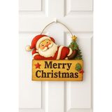 Mey İthalat Keyifli Noel Baba Yılbaşı Ahşap Kapı Süsü Noel Kapı Süsü, Yılbaşı Süsü Yılbaşı Temalı Hediyeler (25-20 Cm)