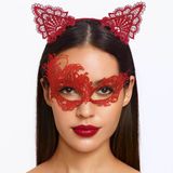 Mey İthalat® Kırmızı Dantel Maske Ve Taç Seti 1 No - Kostüm Seti