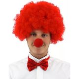 Mey İthalat Kırmızı Renk Kıvırcık Afro Bonus Peruk Takma Saç Ve Kırmızı Burun Seti