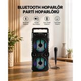 Mey İthalat® Led Işıklı Bluetoothlu Hoparlör Mikrofonlu Taşınabilir Ses Sistemi