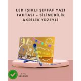 Mey İthalat® Led Işıklı Şeffaf Yazı Tahtası – Neon Etkili Akrilik Pano, Silinebilir, 7 Renkli Kalemli, 30X20 Cm