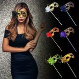 Mey İthalat® Lüks Taşlı Saplı Maskeli Balo Maskesi Altın Renk 35 Cm