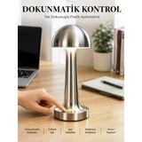 Mey İthalat® Mantar Masa Lambası Dokunmatik 3 Renk Işık Şarjlı Kablosuz Modern Krom Tasarım Yeni Nesil
