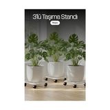 Mey İthalat Metaliz Üçlü Metal Taşıma Standı Beyaz Tekerlekli Saksı Altlığı - Standart - Çok Renkli
