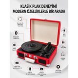 Mey İthalat Mey Ithalat® Bavul Tipi Plak Çalar 33 45 78 Devir Destekli Bluetooth Dahili Hoparlörlü Portatif Pikap - Çok Renkli