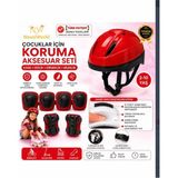 Mey İthalat Mey Ithalat® Çocuk Kaskı ve Dizlik, Dirseklik Eldiven Set Kırmız/kırmızısiyah