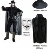 Mey İthalat Mey Ithalat® Vendetta Kostüm Seti – Şapka Maske Pelerin (120 Cm)