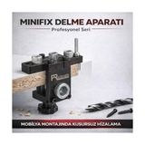 Mey İthalat Minifix Delme Aparatı Profesyonel Seri, Mobilya Montaj, 8 mm ve 10 mm Matkap Ucu, 15 mm Minifix Panç, Stoplama Aparatı Dahil, Allen Anahtar Seti, Hassas Hizalama - Çok Renkli