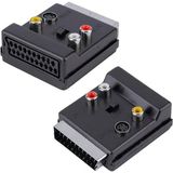 Mey İthalat Monte Lua Ayarlanabilir Av Adaptörü (Scart, 3 x Cinch Soketi, S-Video Soketi) Siyah Renk, Scart To Rca Tos Av Skart Çevirici Dönüştürücü S-Video Adaptör