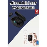 Mey İthalat® Nabız Ölçer Hediye Bileklikli Akıllı Saat Ve Dijital Göstergeli Bluetooth Kulaklık Çoklu Şarj Girişi