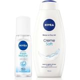 Mey İthalat Nıvea Kadın Pump Sprey Deodorant Fresh Natural 75ML ve Creme Soft Yoğun Nemlendirici Duş Jeli 750ML