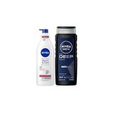 Mey İthalat Nivea Men Erkek Deep Dimension Duş Jeli 500ML ve Repair&care Nemlendirici Vücut Losyonu 400ML, Kuru Cilt