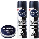 Mey İthalat Nıvea Men Erkek Sprey Deodorant Black&white Invisible Original 150ML X2 Adet ve Men Erkek Bakım Kremi 30ML