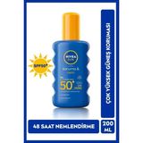 Mey İthalat Nıvea Sun Spf 50+ Koruma & 48 Saat Nemlendirme Güneş Kremi 200 ml Sprey,çok Yüksek Güneş Koruyucu
