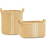 Mey İthalat Ocean Home Textile 2'li Çizgili Jüt Sepet Set 1 Adet 30 x 31/1 Adet 30 x 21 x 18 cm