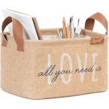 Mey İthalat Ocean Home Textile Love Baskılı Dikdörtgen Jüt Sepet //24X17X14