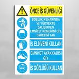 Mey İthalat Önce Iş Güvenliği Uyarı Levhası 20X30 cm - Çok Renkli