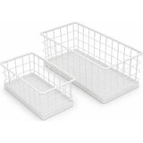 Mey İthalat Orret Home 2’li Metal Sepet Organizer, Beyaz Tel Saklama Sepeti, Paslanmaz Çok Amaçlı Mutfak Banyo Ofis Dolap Içi Masa Üstü Raf Tezgah Düzenleyici Set, 25 ve 30 cm