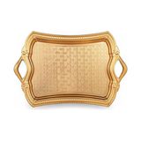 Mey İthalat Osmanlı Motifli Dikdörtgen Metal Servis Tepsisi Kulplu 2 Kişilik Sunum Tepsisi, 37 x 23 Cm, 373 G, Gold ve Gümüş Renk Seçeneği (Altın Sarısı)