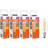 Mey İthalat Osram LED Filament Mum Ampul E14 4W 470 Lümen 2700K Sarı Işık 40W Eşdeğeri Şeffaf Cam Dim Edilemez 4'lü Paket