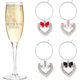 Mey İthalat P706 Çeşitli Küçük Aşk Kalp Papyon Şarap Charms Cam Işaretleyiciler Kadife Çanta ile Parti Süslemeleri Için Etiketler - 4'lü Set, 1.8 cm (L) x 0.25 cm (D) x 1.9 cm (H), Bakır Çinko Alaşımı