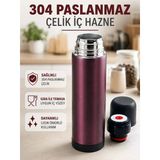 Mey İthalat® Paslanmaz Çelik Seyahat Termosu Tek Tuşlu Vakumlu Kahve Ve Çay Termosu