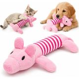 Mey İthalat Peluş Domuzcuk Kedi Köpek Oyuncağı; Isırınca Ses Çıkaran Interaktif Oyun Arkadaşı, Yumuşak Dokulu Çizgili Tasarım, Yavru ve Yetişkin Evcil Hayvanlar Için, 25 x 10 x 4 Cm, Pembe