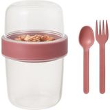 Mey İthalat Pembe Saklama Kabı – 2 Katlı Taşınabilir Yemek Kabı, Kaşık ve Çatal Dahil 18X10 cm