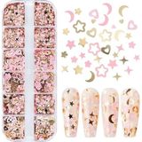 Mey İthalat Pembe ve Gold Tırnak Süsleme Folyo Pulları Karışık Dizayn Ay Yıldız Kalp Nail Art