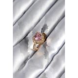Mey İthalat® Pirinç Gold Renk Pembe Zirkon Taşlı Charm Kalp Model Kadın Yüzük