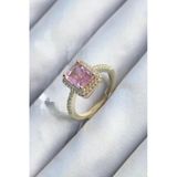 Mey İthalat® Pirinç Gold Renk Pembe Zirkon Taşlı Kadın Yüzük