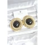 Mey İthalat® Pirinç Gold Renk Siyah Boncuklu Vintage Kadın Küpe