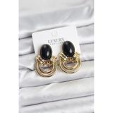 Mey İthalat® Pirinç Gold Renk Siyah Taşlı Vintage Kadın Küpe