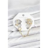 Mey İthalat® Pirinç Gold Renk Yıldız Model Zincir Bağlantılı Ear Cuff Küpe Seti