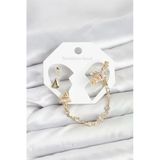 Mey İthalat® Pirinç Gold Renk Yıldızlı Model Zincir Bağlantılı Ear Cuff Küpe Seti