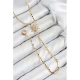 Mey İthalat® Pirinç Zirkon Taşlı Ezme Zincirli Kutup Yıldızı Model Gold Renk Y Kolye