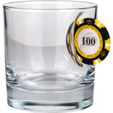 Mey İthalat Poker Çip Tasarımlı Viski Bardağı, 300CC, Şeffaf Cam