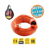 Mey İthalat Priz, Uzatma Kablosu 3x1.5 mm Cca 30 Metre Topraklı Kablolu Tekli Grup Fiş Kapaklı Monofaze Ev Tipi - Çok Renkli