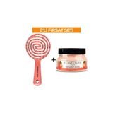 Mey İthalat Profesyonel 3 Boyutlu Saç Fırçası ve Face&body Peeling Scrub Yüz Maskesi Çilek 350 ml 2'li Set Pembe - Çok Renkli