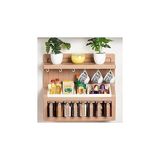 Mey İthalat Promosyonca Kahve Köşelik ve Baharatlık, Duvara Monte Mutfak Rafı, 8 Li Baharatlık, Fincan Askılı, 40,5X37X12 cm (Krem)